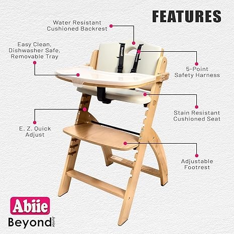 Abiie Beyond Junior Wooden High Chair with Tray Convertible Baby